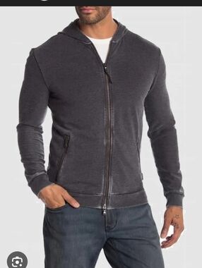 John Varvatos Mens Full Zip Hoodie Gray Sweater Mediym